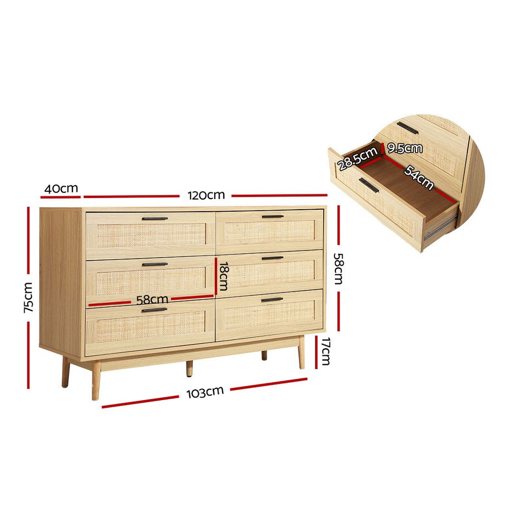 Artiss BRIONY 6 Chest of Drawers Rattan, Oak view 4