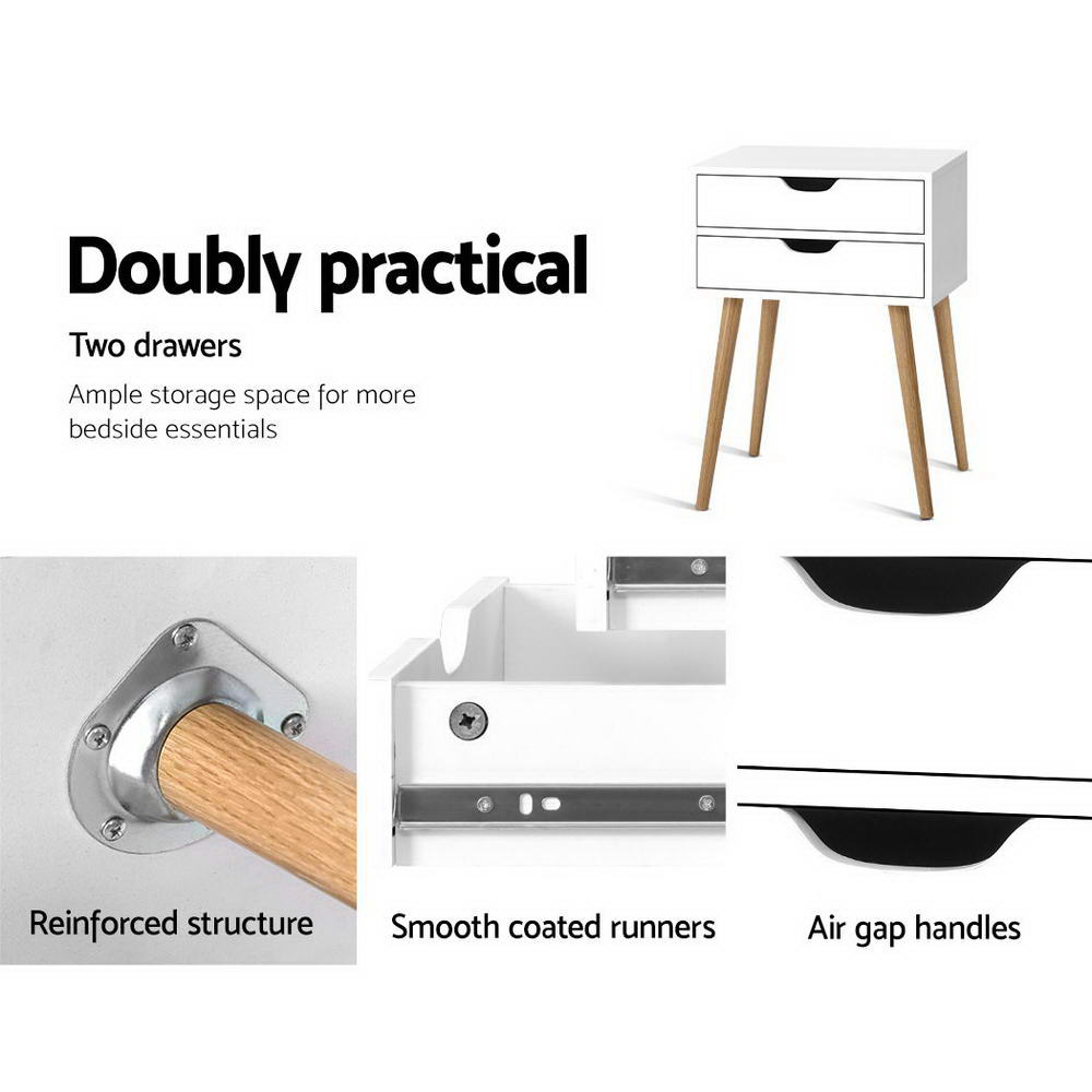 Artiss BODIE Scandinavian Bedside Table, White view 4