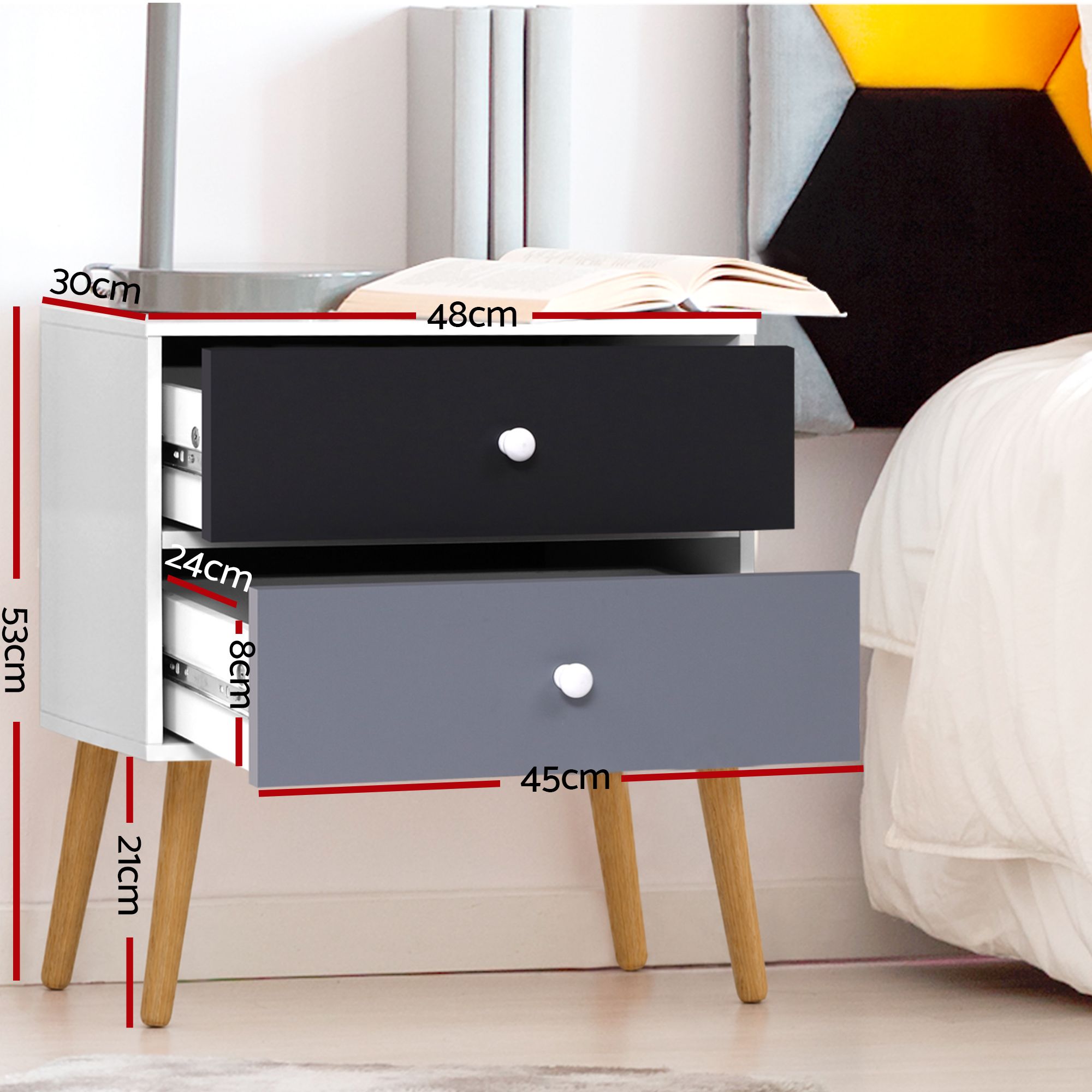 Artiss BONDS Bedside Table, 2 Drawers, White view 2