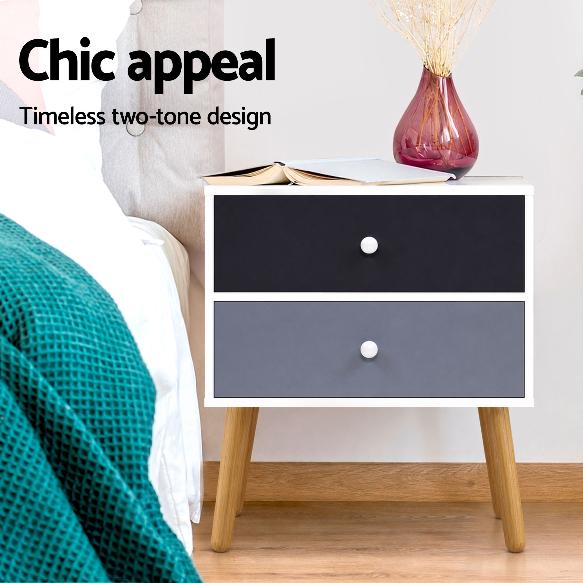 Artiss BONDS Bedside Table, 2 Drawers, White view 4