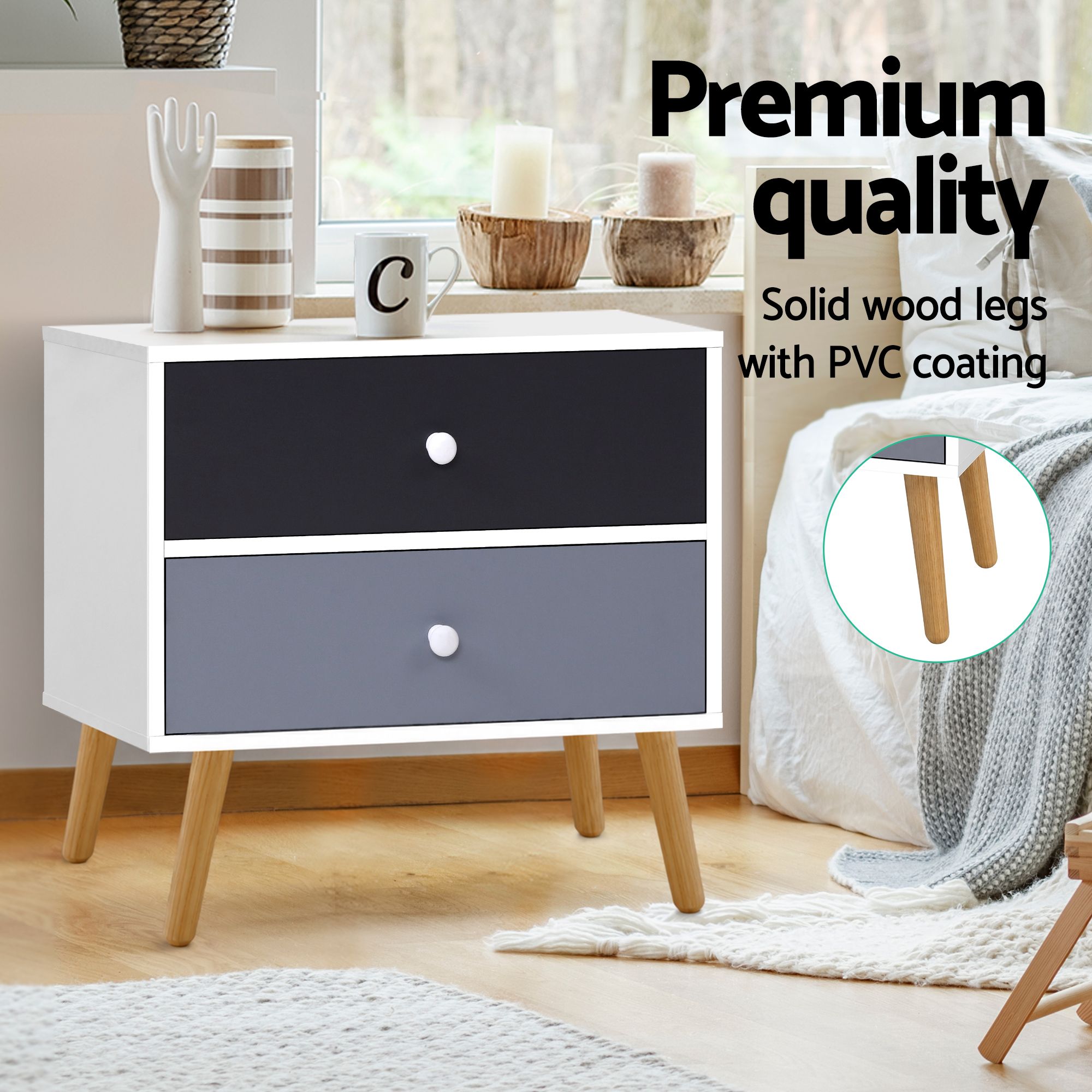 Artiss BONDS Bedside Table, 2 Drawers, White view 5