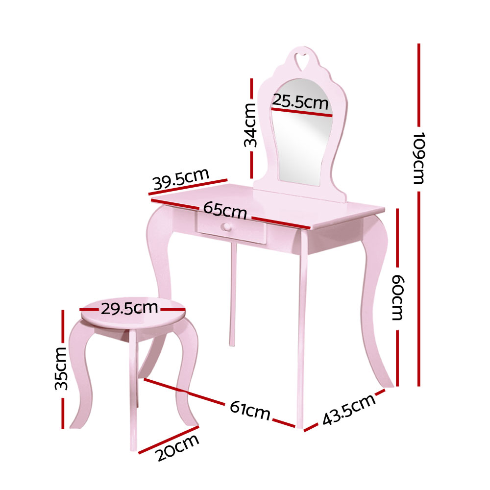 Keezi Kids Dressing Table and Stool Set with Mirror view 4