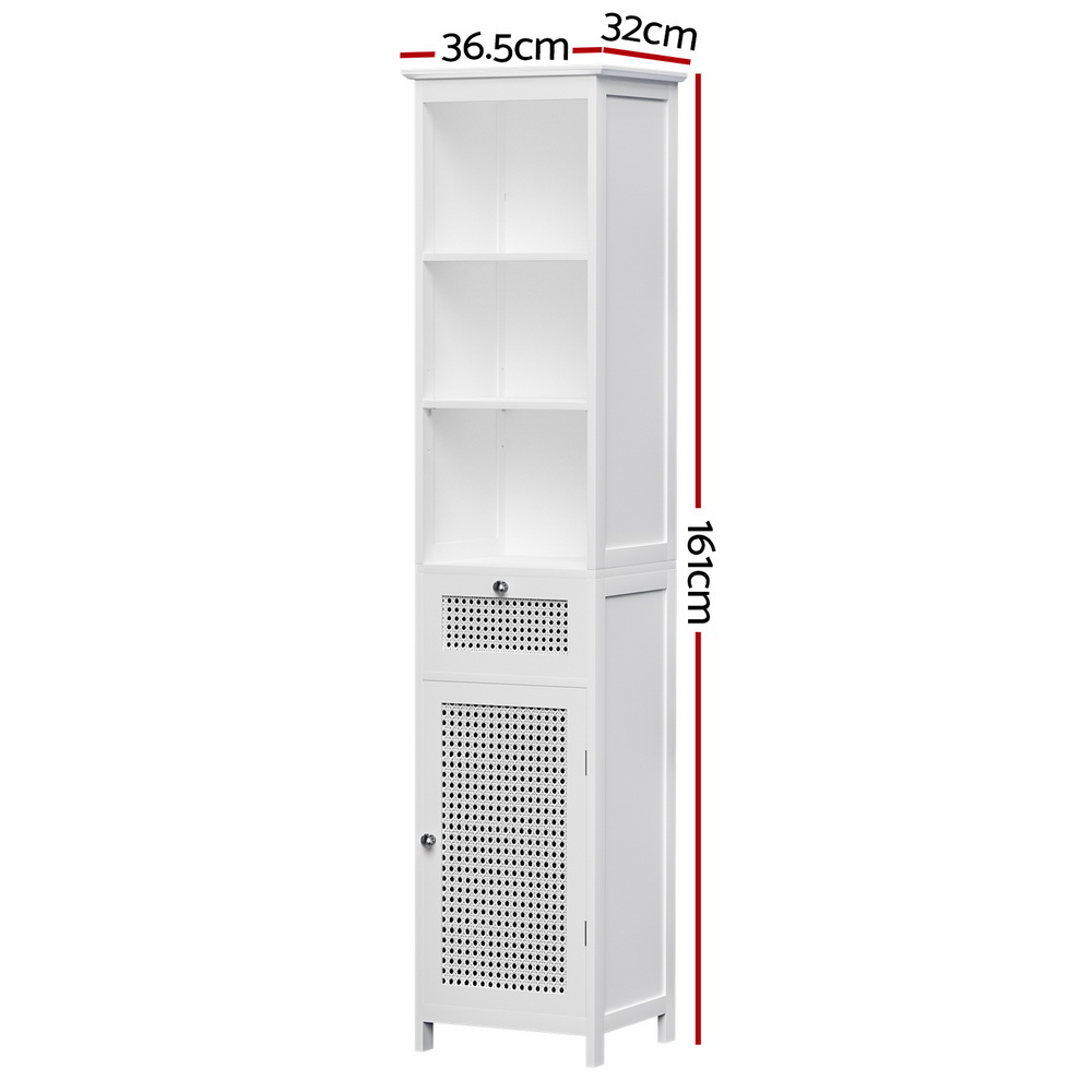 Artiss Rattan Bathroom Cabinet Tallboy 161cm White view 4