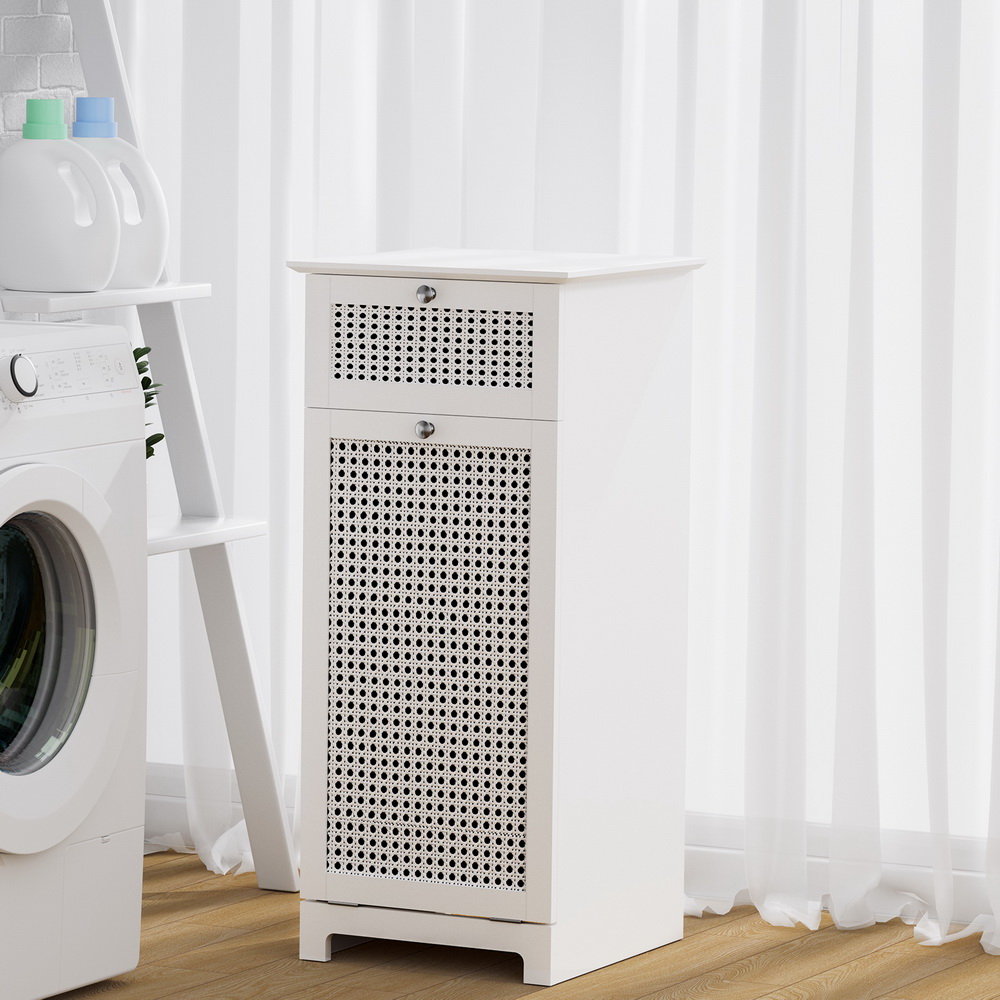 Artiss White Rattan Laundry Hamper Cabinet for Bathrooms