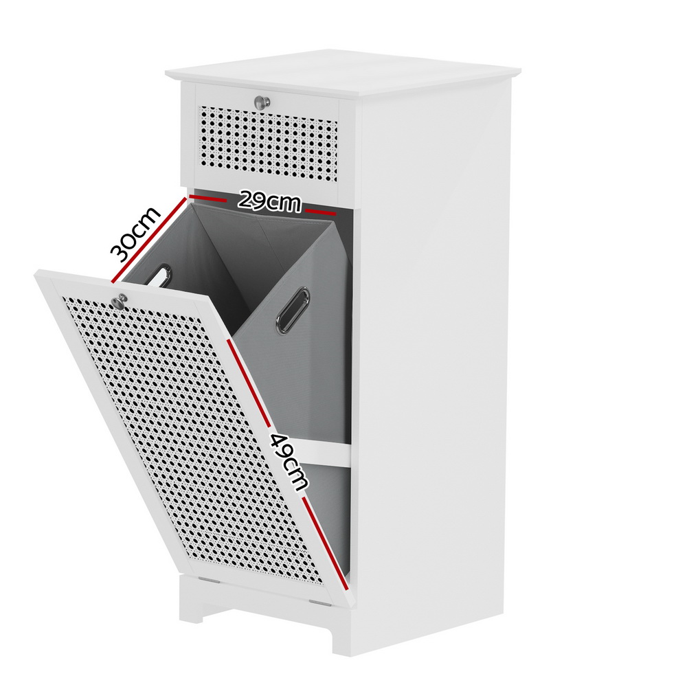 Artiss White Rattan Laundry Hamper Cabinet for Bathrooms view 5
