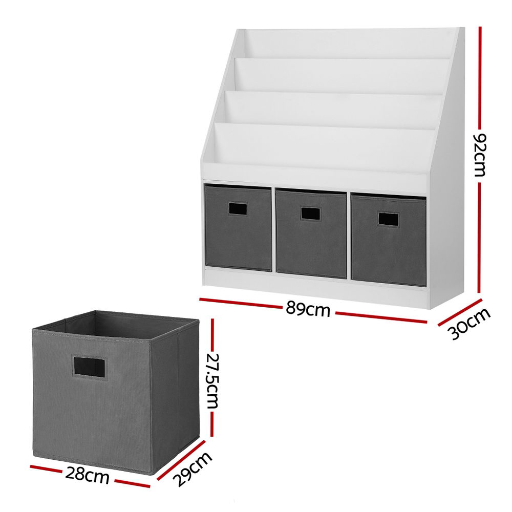 Keezi Kids Bookshelf 4 Tiers with Toy Box Bins view 2