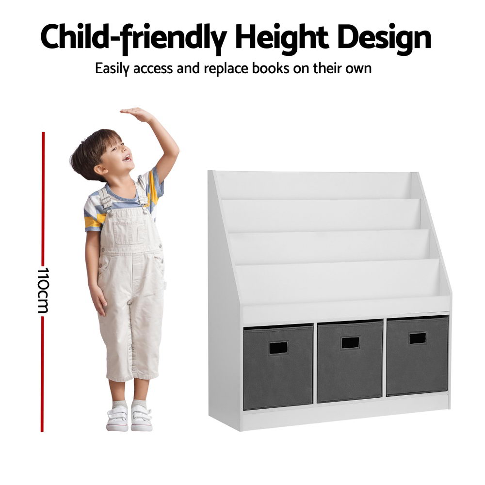 Keezi Kids Bookshelf 4 Tiers with Toy Box Bins view 4