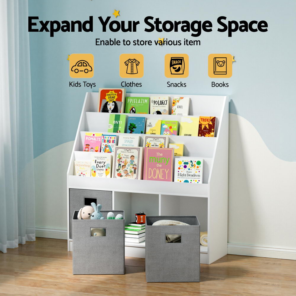 Keezi Kids Bookshelf 4 Tiers with Toy Box Bins view 5