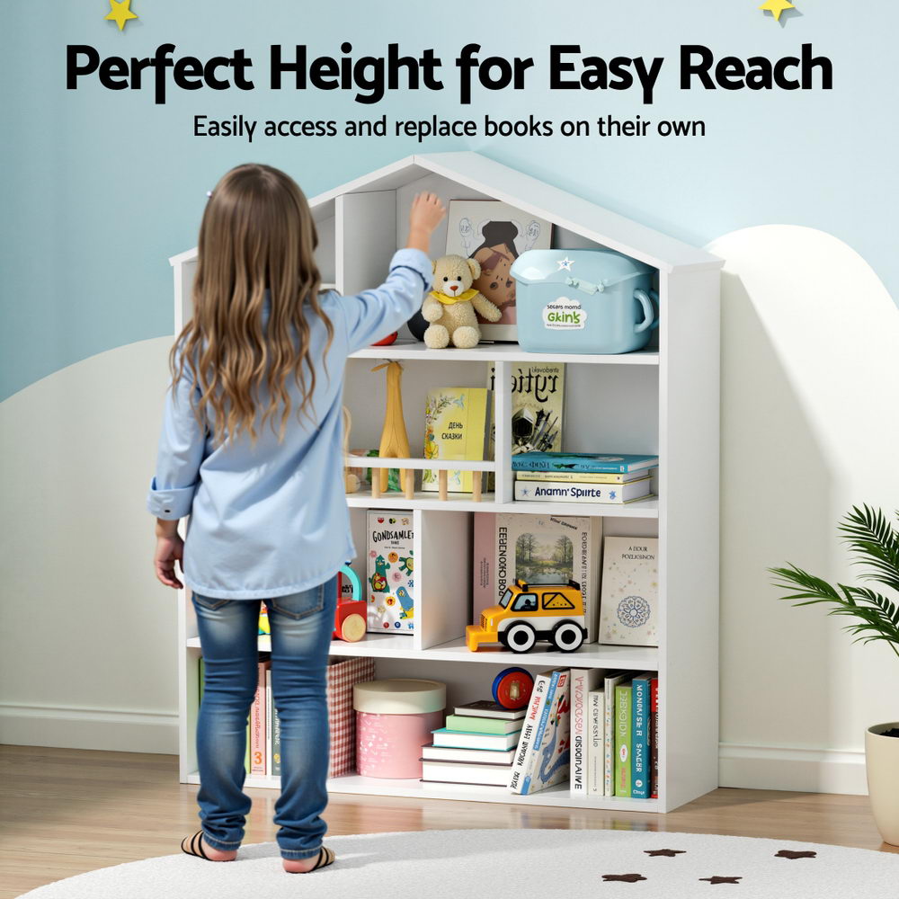 Keezi 4-Tier House-Shaped Kids Bookshelf with Cabinet view 4