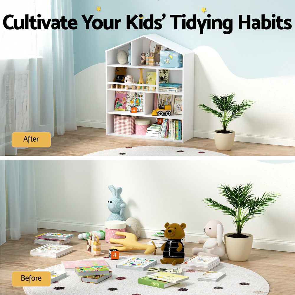Keezi 4-Tier House-Shaped Kids Bookshelf with Cabinet view 5