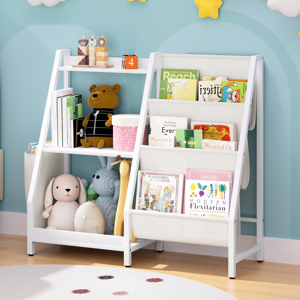 Keezi 3-Tier Kids Bookshelf with Sling Book Racks view 2
