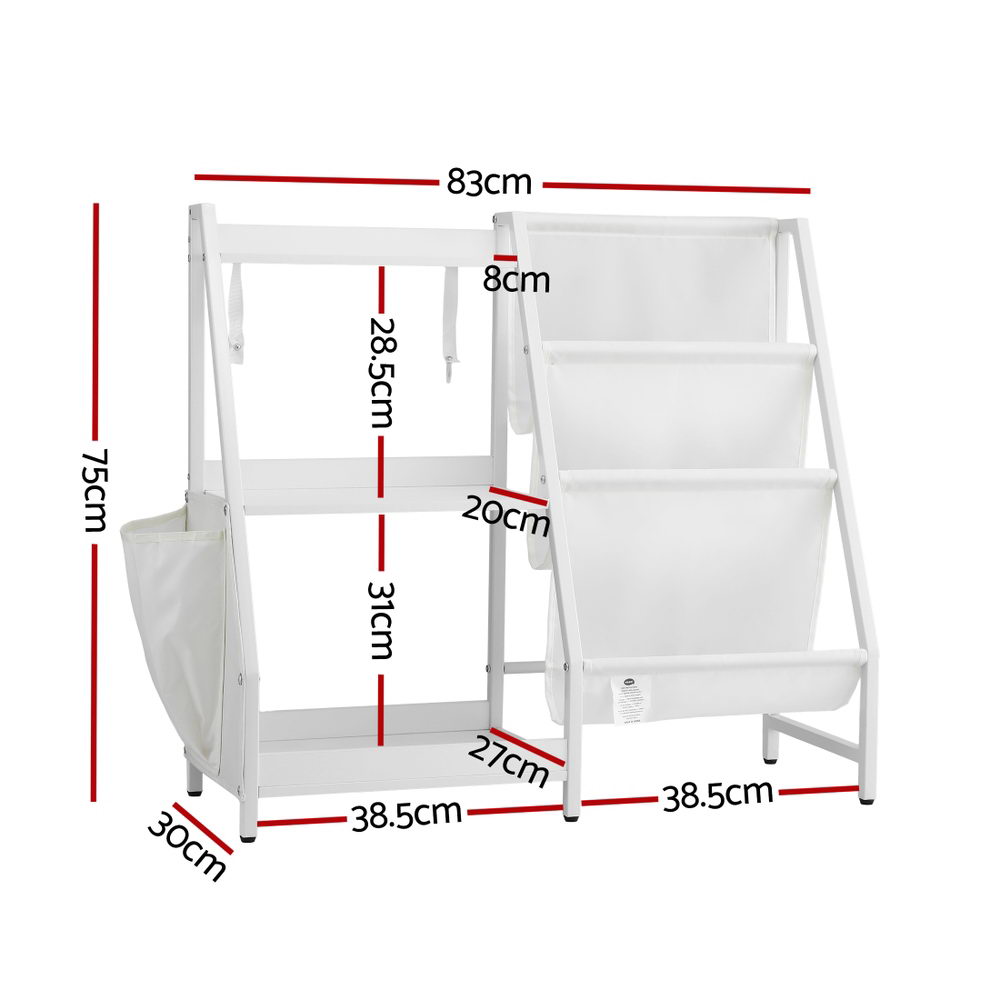 Keezi 3-Tier Kids Bookshelf with Sling Book Racks view 3
