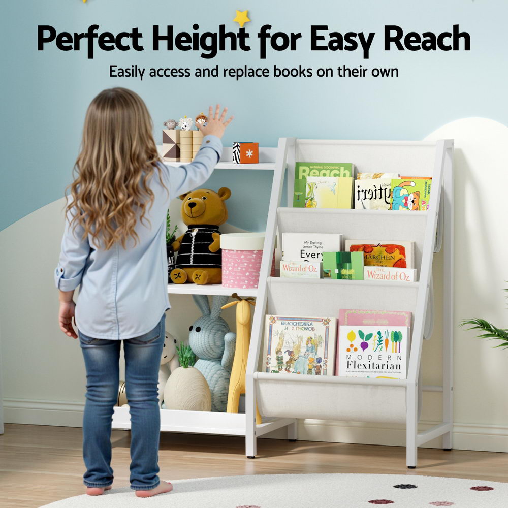 Keezi 3-Tier Kids Bookshelf with Sling Book Racks view 5