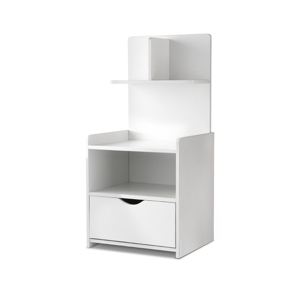 Artiss EVERMORE Bedside Table with Drawer and Shelves, White view 3