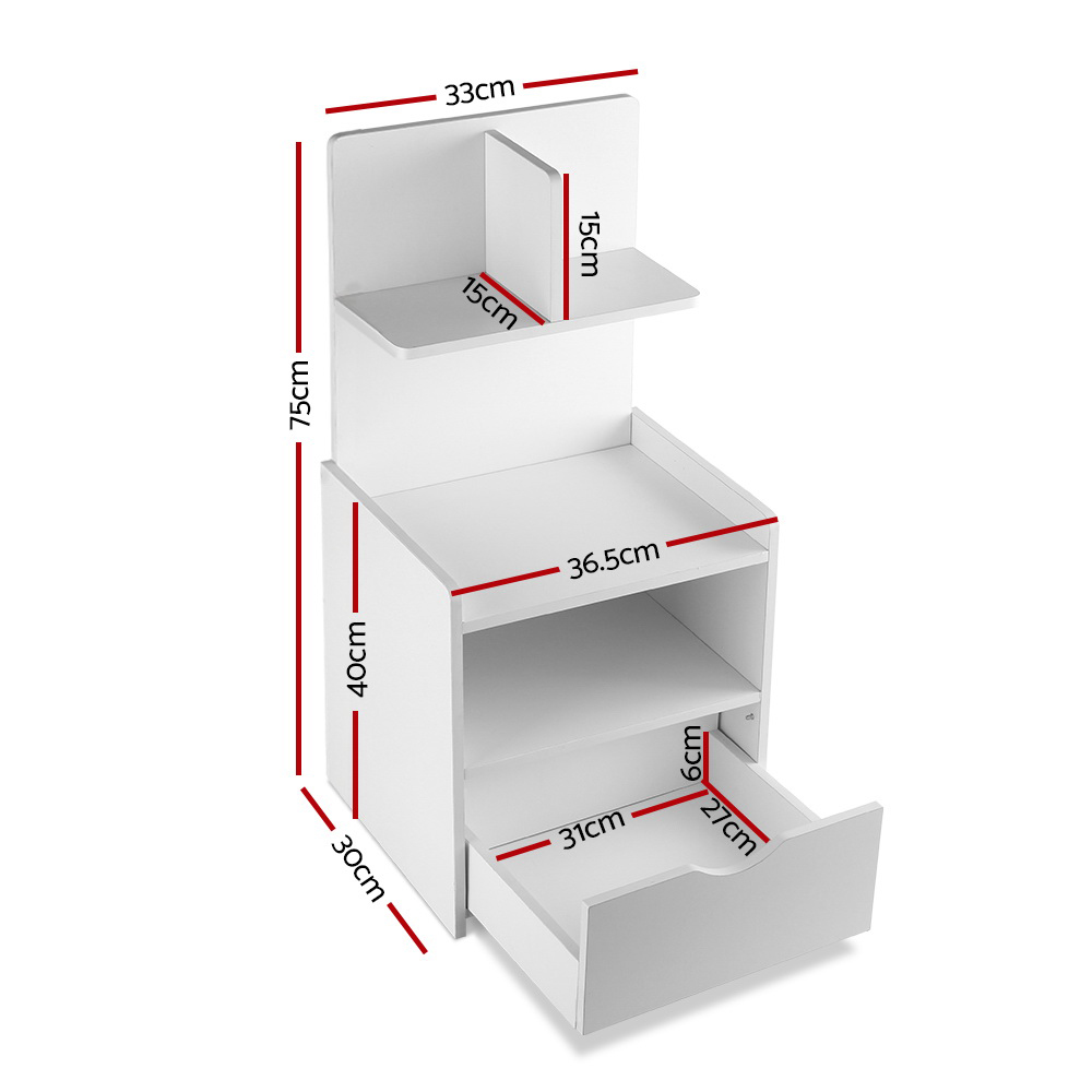 Artiss EVERMORE Bedside Table with Drawer and Shelves, White view 4