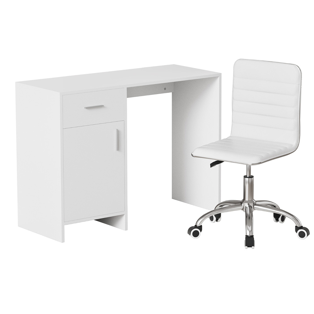 Artiss Computer Desk and PU Leather Chair Set White 100cm