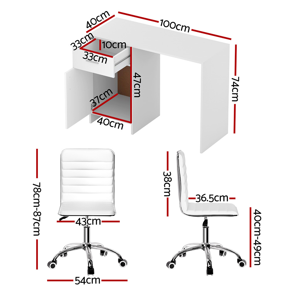Artiss Computer Desk and PU Leather Chair Set White 100cm view 2