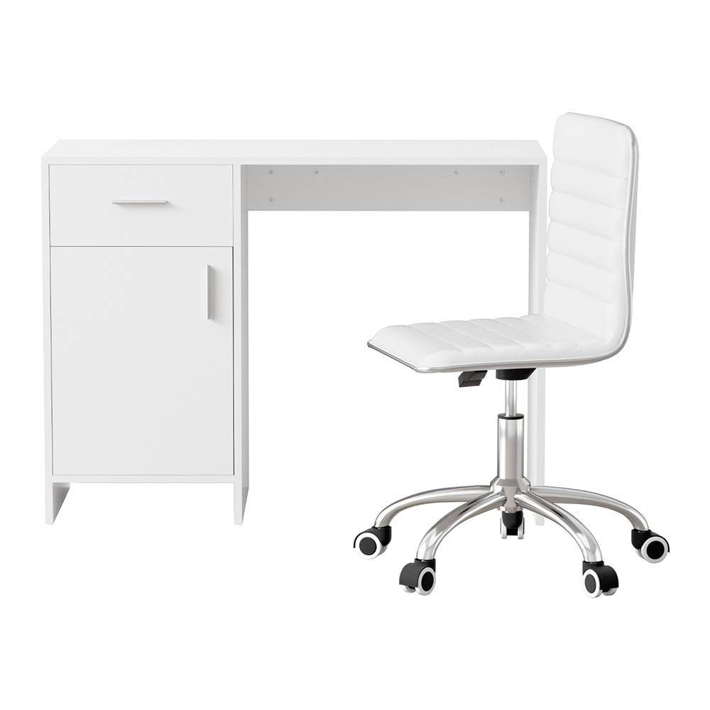 Artiss Computer Desk and PU Leather Chair Set White 100cm view 3