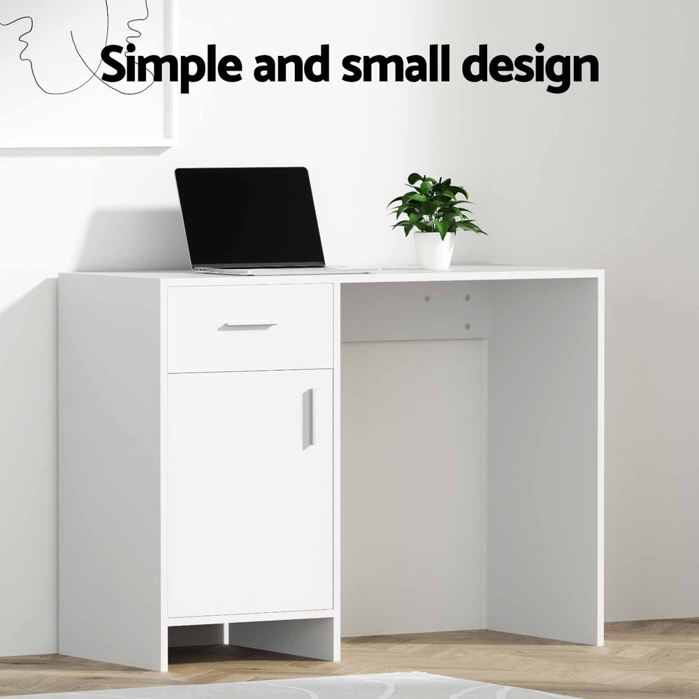 Artiss Computer Desk with Cabinet and Drawer White 100cm view 4