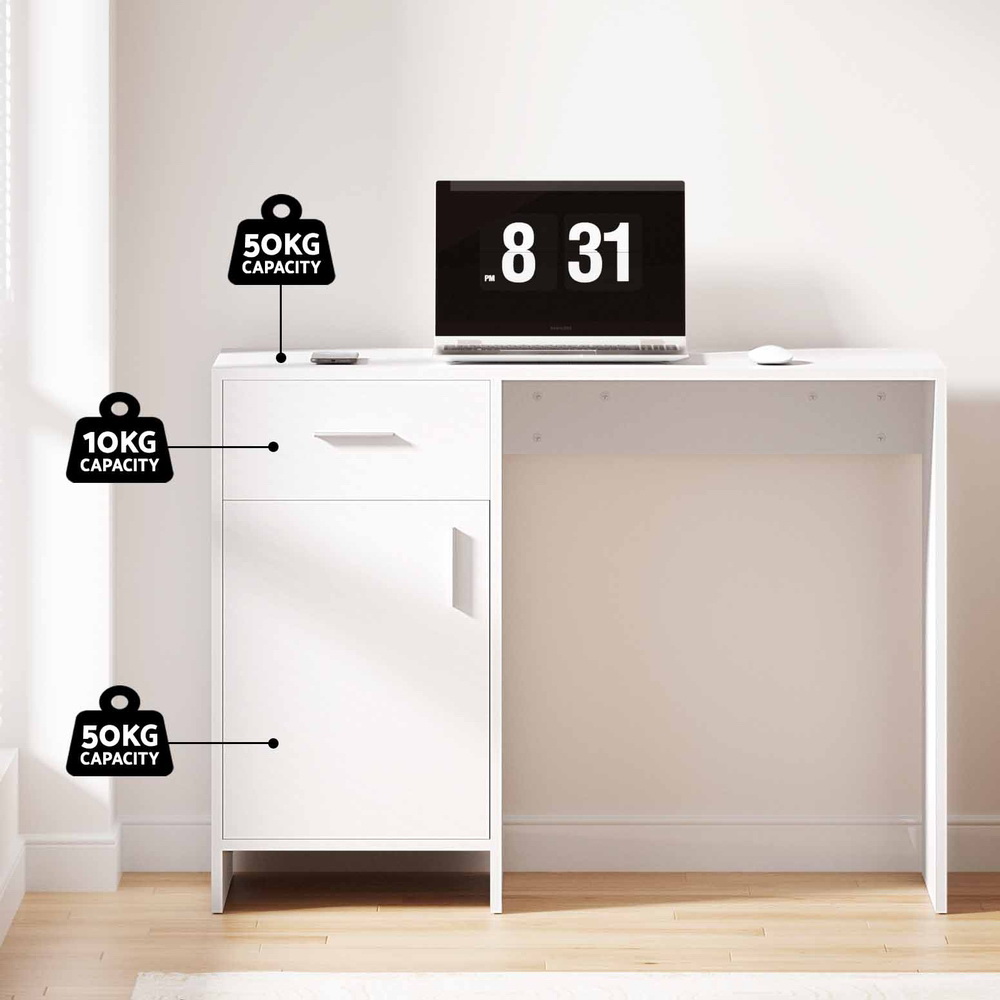 Artiss Computer Desk with Cabinet and Drawer White 100cm view 5