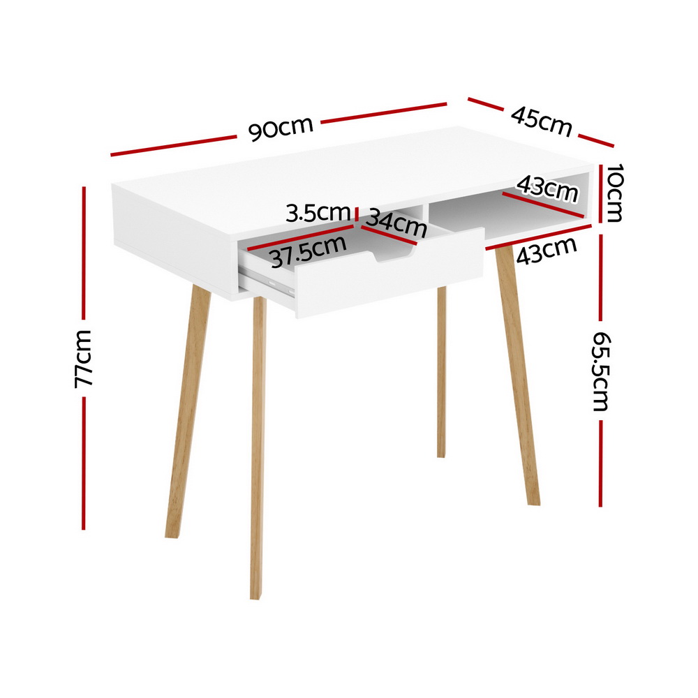 Artiss Computer Desk Drawer Cabinet Shelf White 90cm view 2