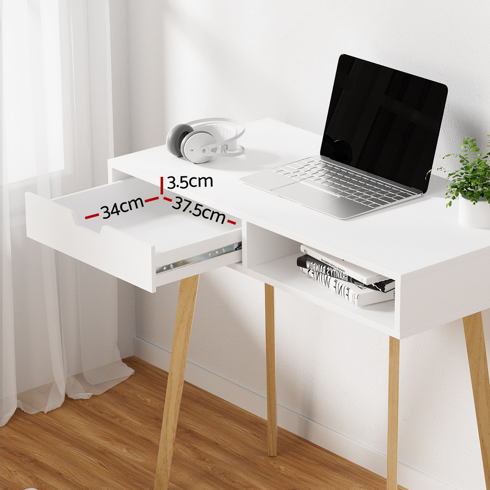 Artiss Computer Desk Drawer Cabinet Shelf White 90cm view 4