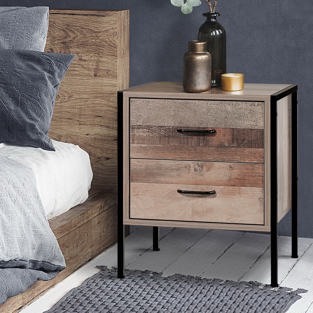 Artiss BARNLY Bedside Table with Black Metal Frame