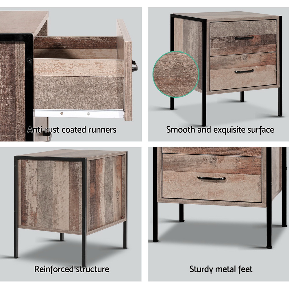 Artiss BARNLY Bedside Table with Black Metal Frame view 4