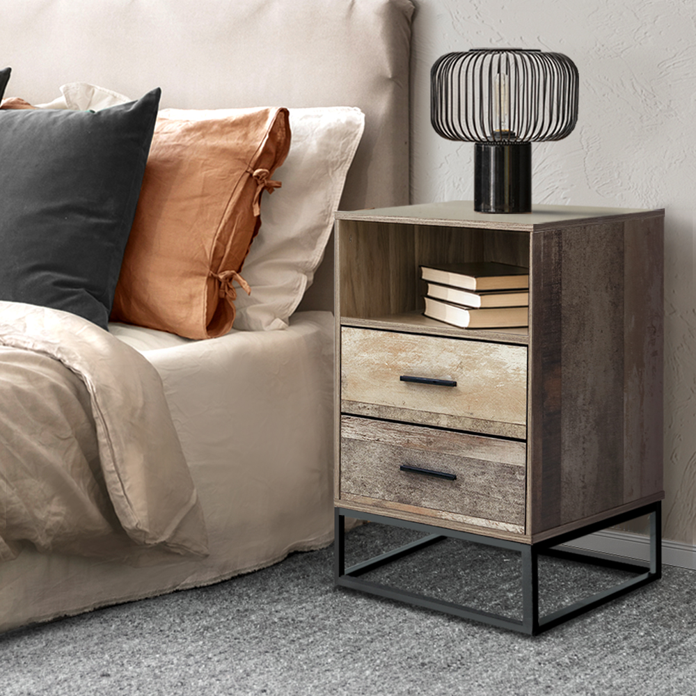 Artiss BADAN Bedside Table with 2 Drawers and Shelf
