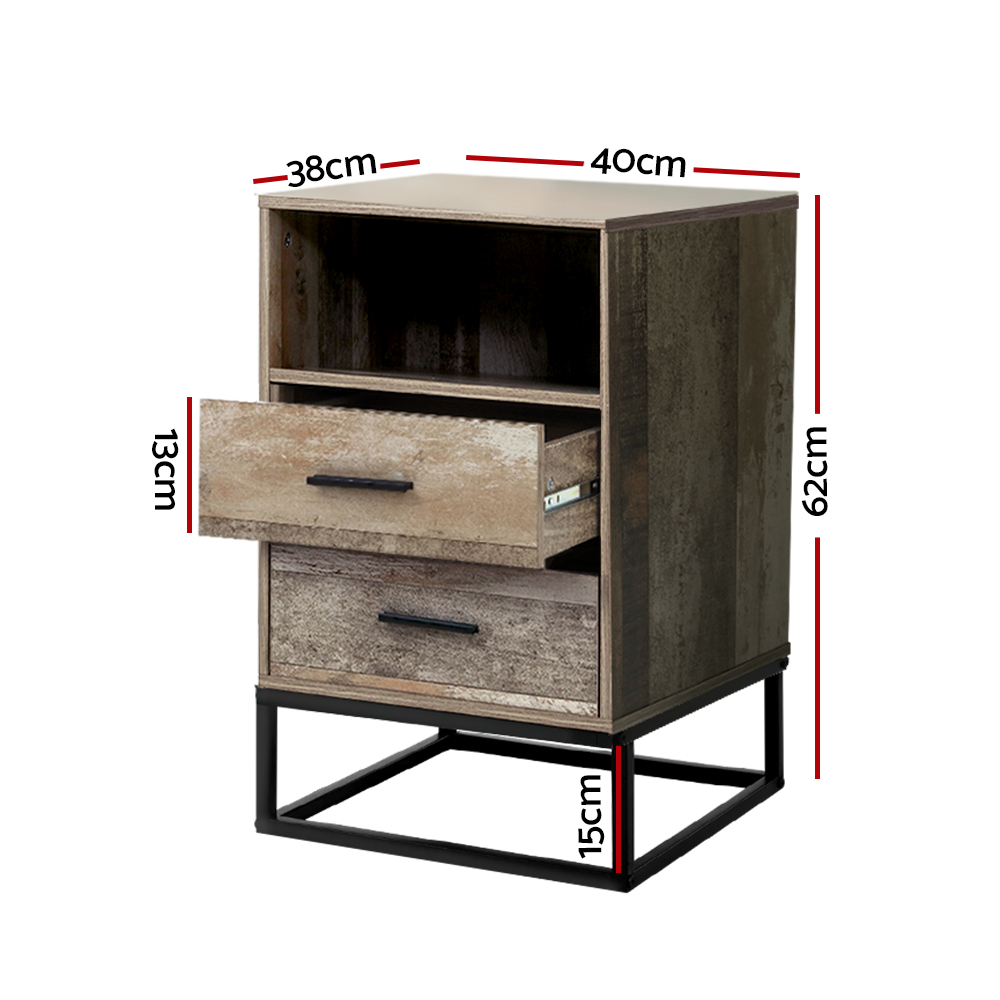 Artiss BADAN Bedside Table with 2 Drawers and Shelf view 2