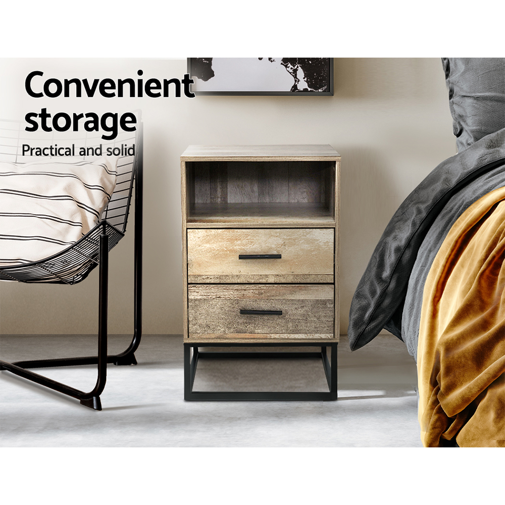 Artiss BADAN Bedside Table with 2 Drawers and Shelf view 4