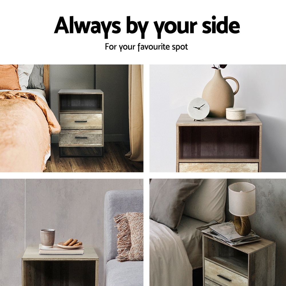 Artiss BADAN Bedside Table with 2 Drawers and Shelf view 5