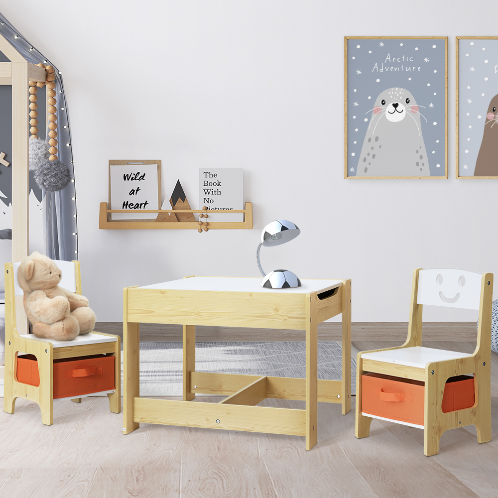 Keezi 3-Piece Kids Table and Chairs Set with Storage Box