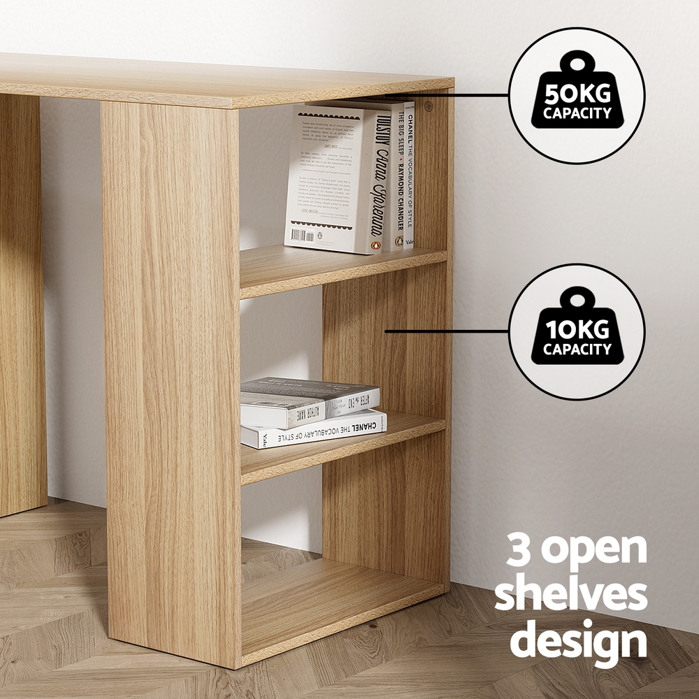 Artiss Rattan Computer Desk Drawer Shelf Oak 120cm view 5