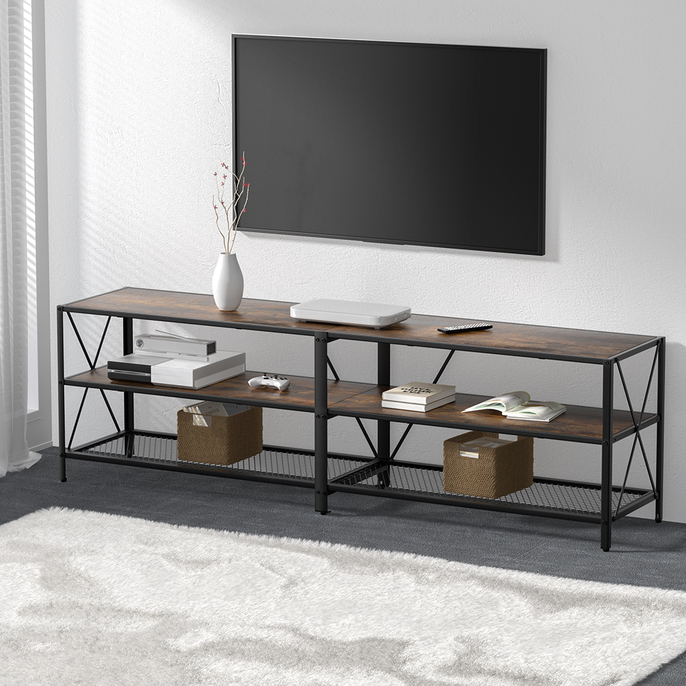 Artiss Vintage Rustic Walnut TV Stand 3-Tier Display Shelves