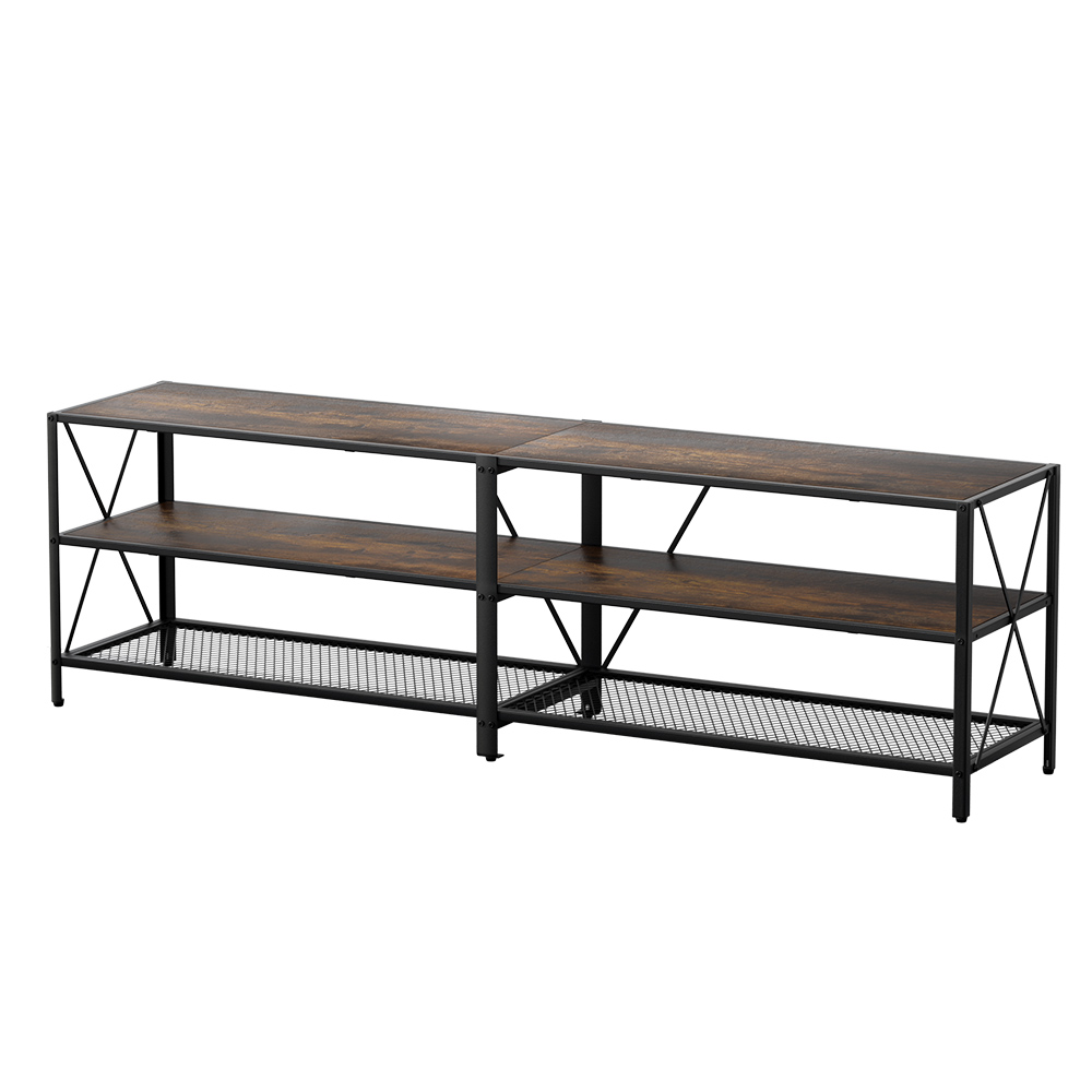 Artiss Vintage Rustic Walnut TV Stand 3-Tier Display Shelves view 3