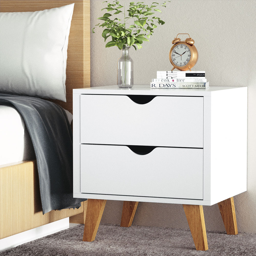 Artiss ANDERS Bedside Table with 2 Drawers, White