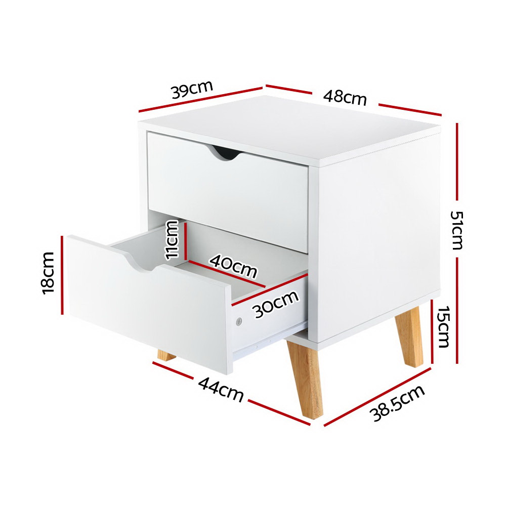 Artiss ANDERS Bedside Table with 2 Drawers, White view 2