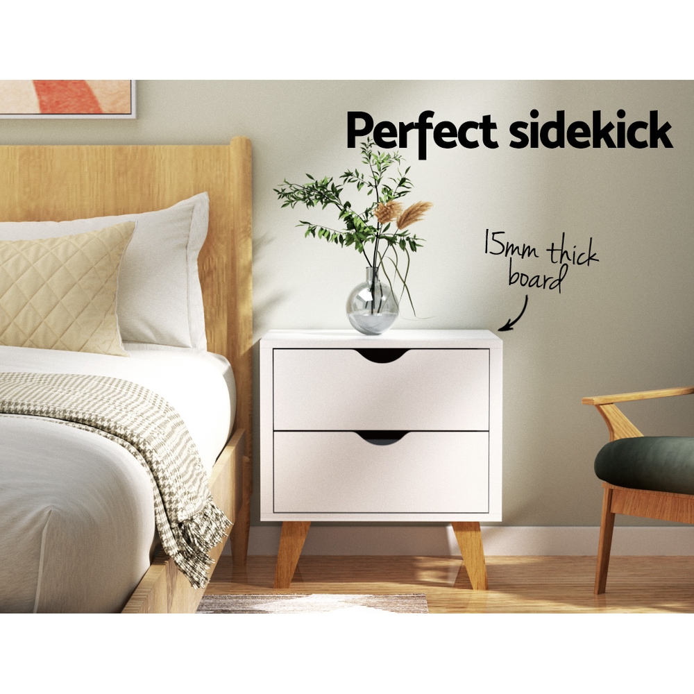 Artiss ANDERS Bedside Table with 2 Drawers, White view 3