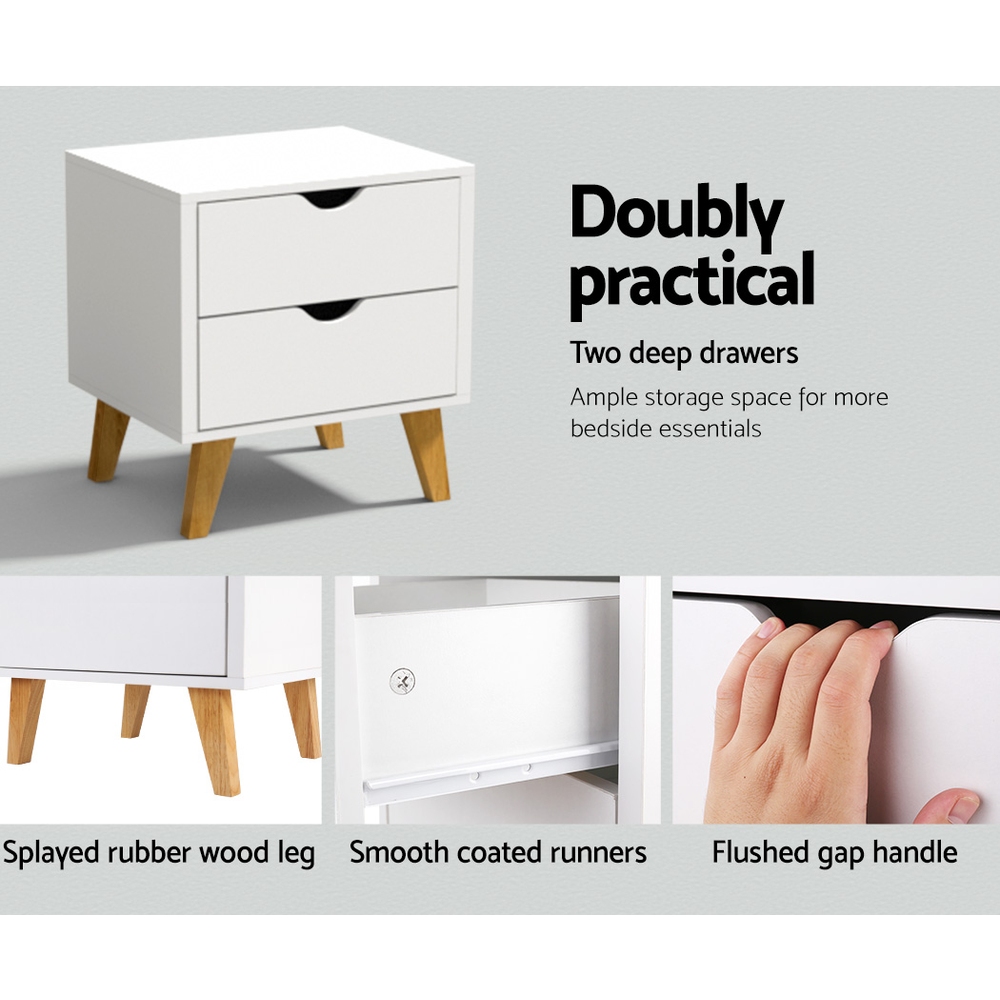 Artiss ANDERS Bedside Table with 2 Drawers, White view 5