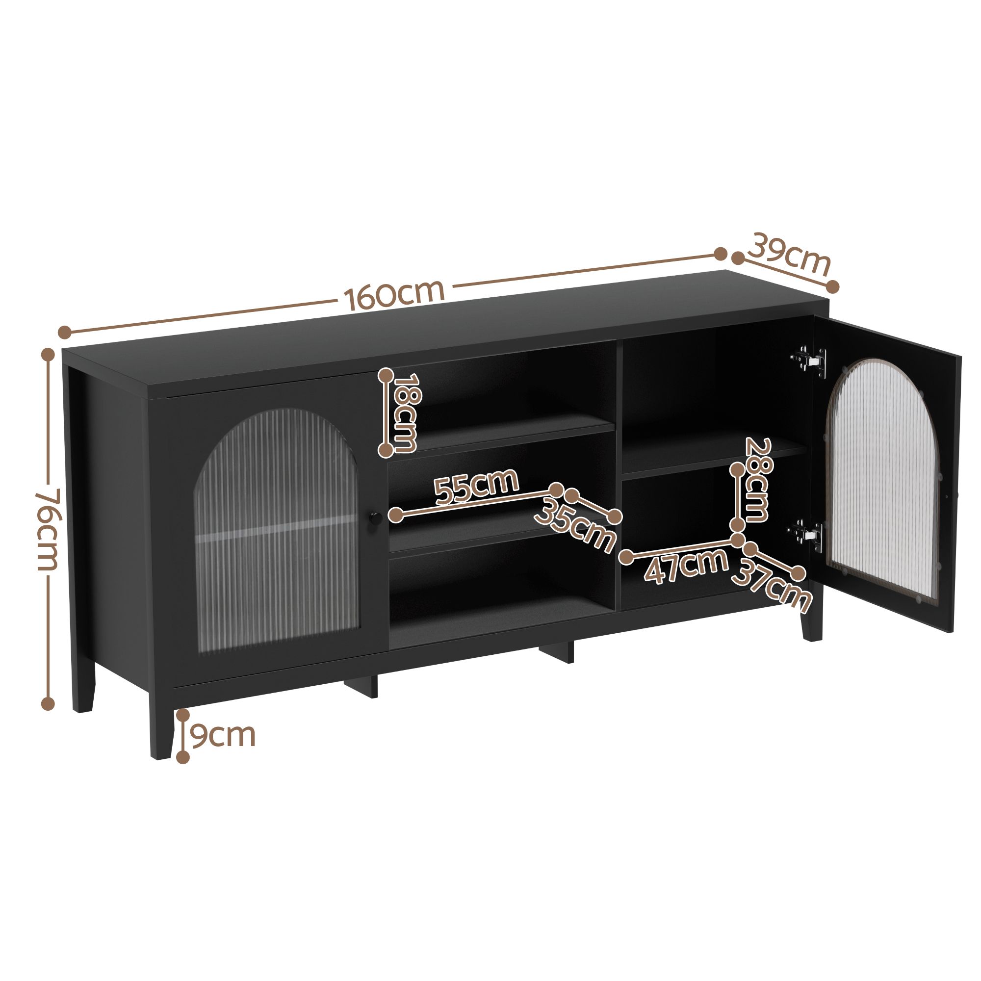 Artiss Buffet Sideboard with Double Doors Black view 3