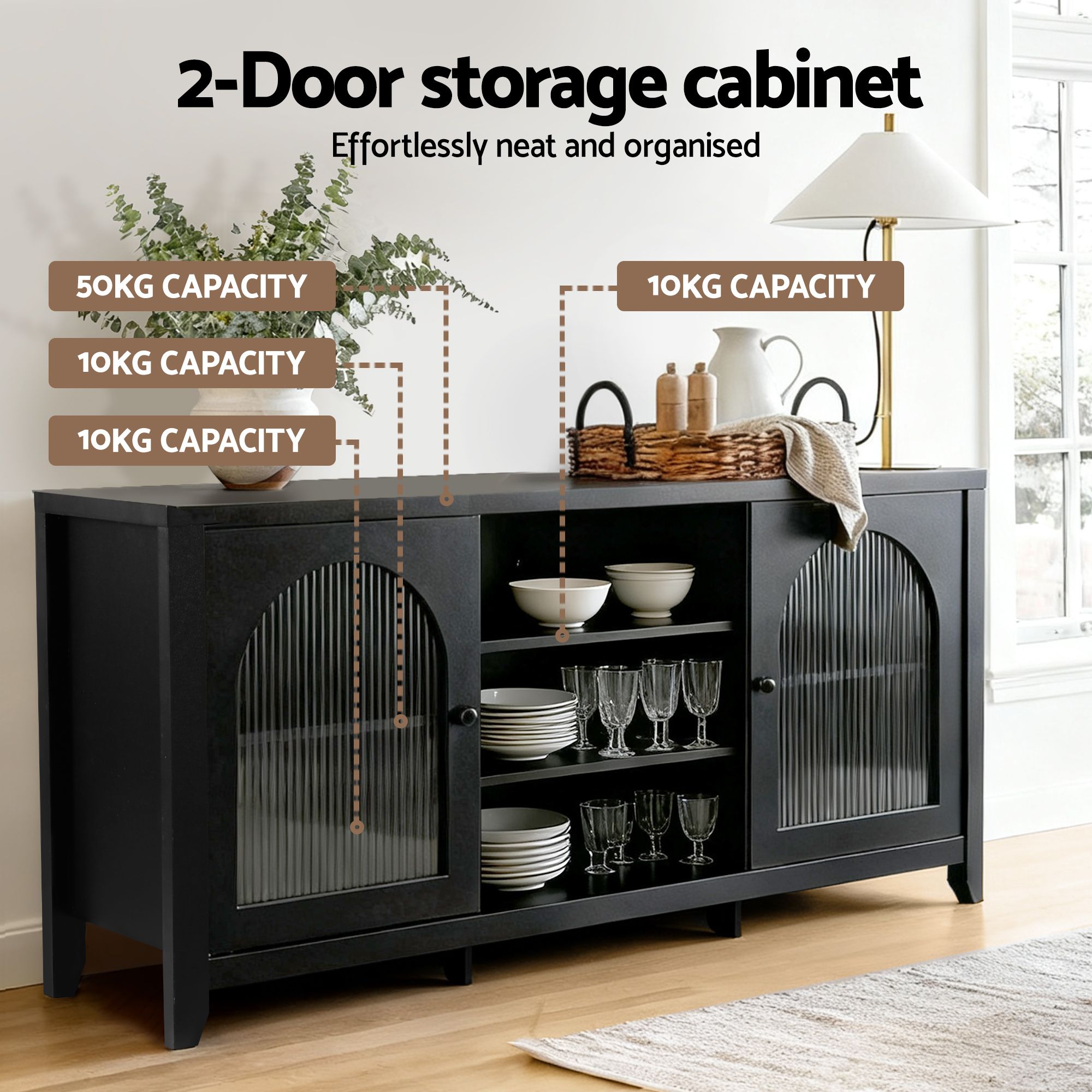 Artiss Buffet Sideboard with Double Doors Black view 5