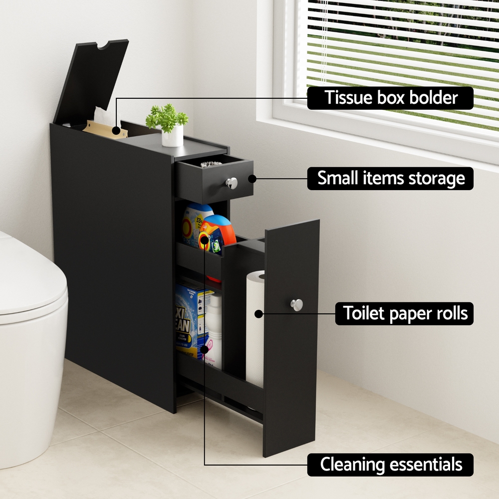 Artiss Wooden Storage Cabinet Tissue Caddy Black view 4