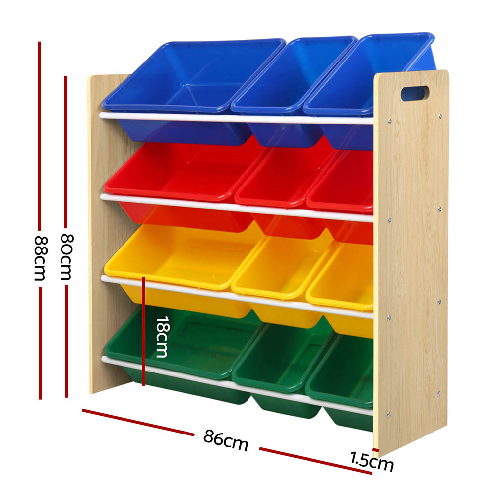Keezi 12-Bin Toy Box Bookshelf Storage Rack view 3