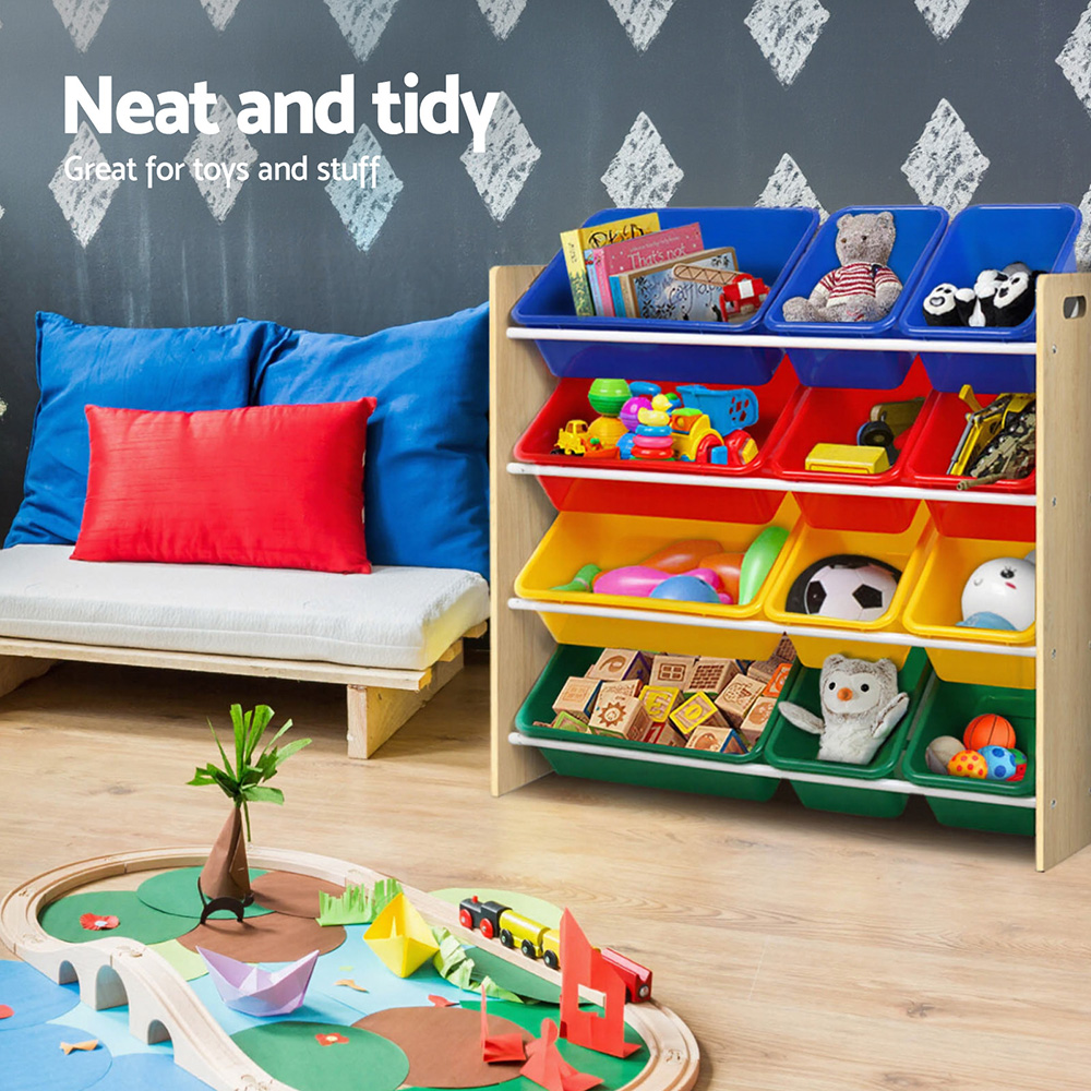 Keezi 12-Bin Toy Box Bookshelf Storage Rack view 4