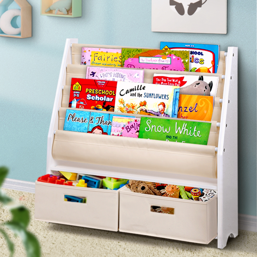 Keezi 4-Tier Kids Bookshelf with Magazine Rack and Drawer