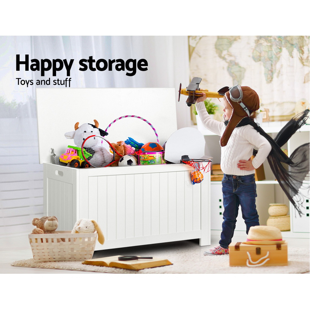 Keezi Eco-Friendly Toy Box Chest Blanket Storage White view 5