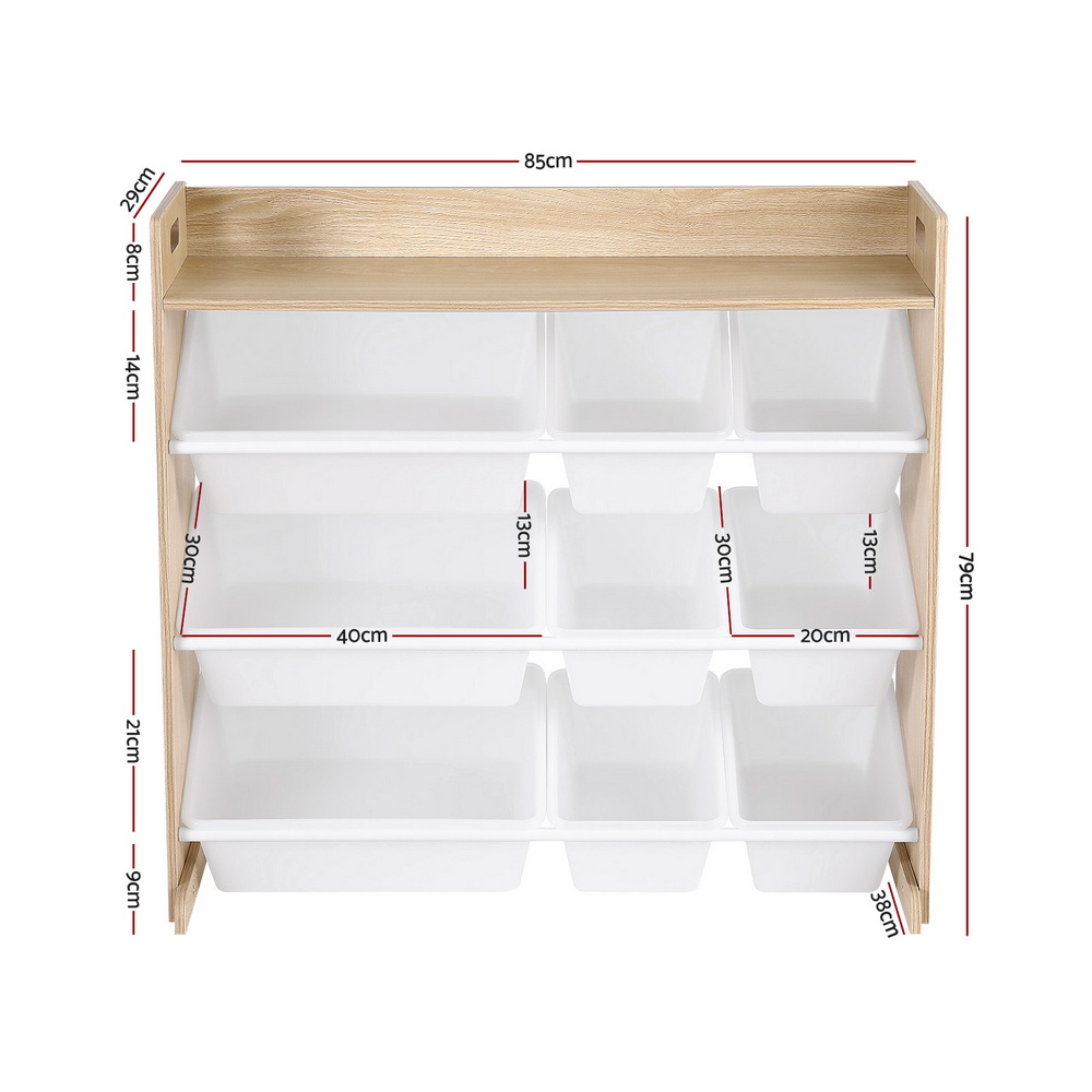 Keezi Wooden Toy Box 9-Bin Organiser Display Shelf view 2