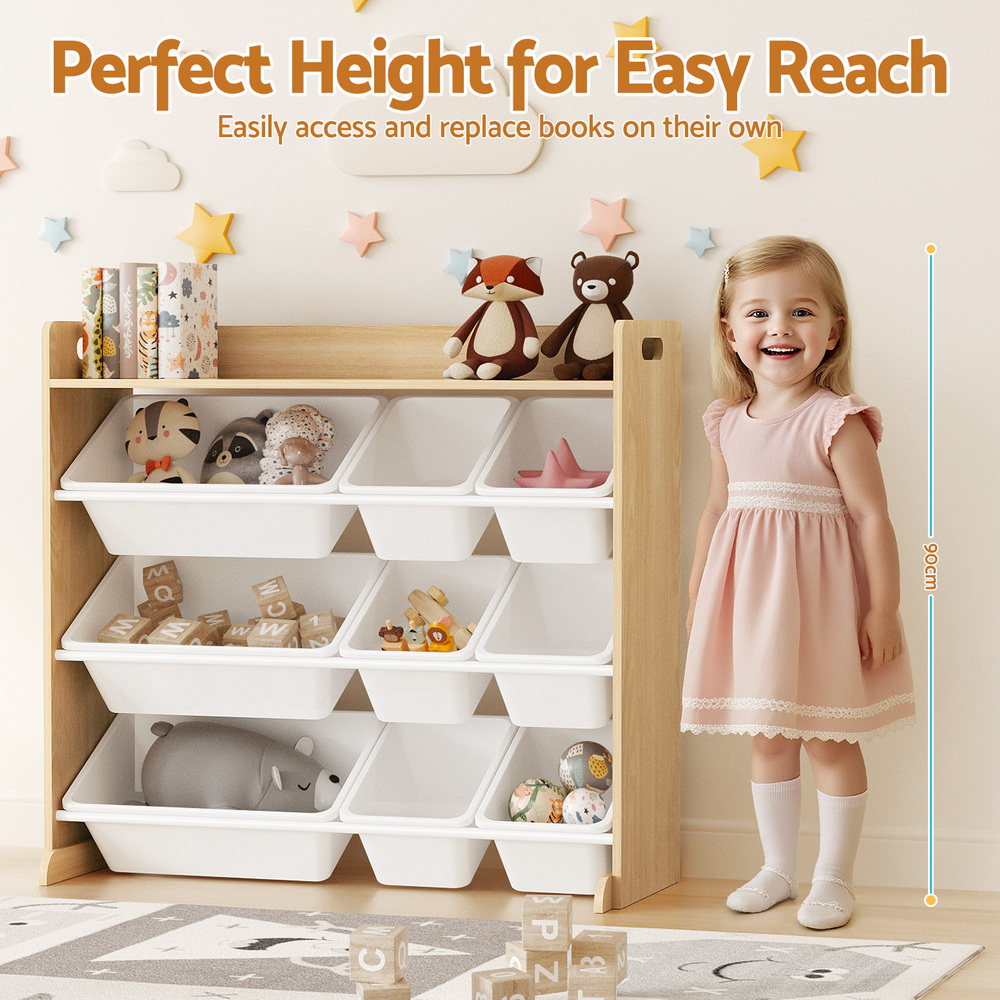 Keezi Wooden Toy Box 9-Bin Organiser Display Shelf view 4