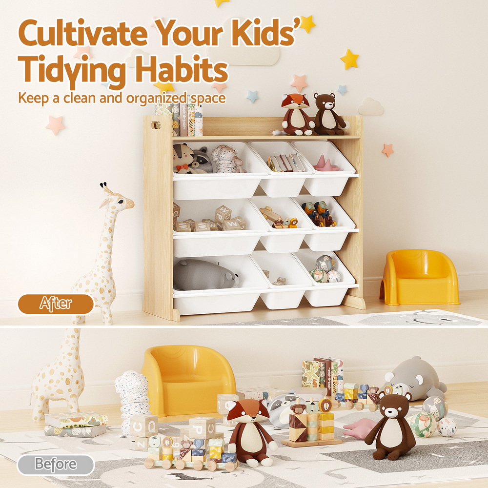 Keezi Wooden Toy Box 9-Bin Organiser Display Shelf view 5
